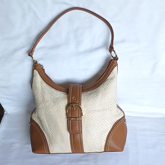 Chaps Rafia & Faux Leather Shoulder Bag - Picture 16 of 16